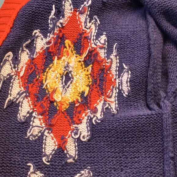 Vintage Oscar de la Renta Sport Blue/Red Southwestern Sweater Cottagecore Chic - Picture 12 of 13